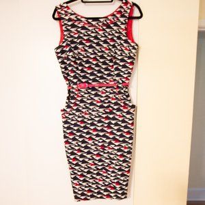 Pink Blue and White Dress with Pockets and Belt